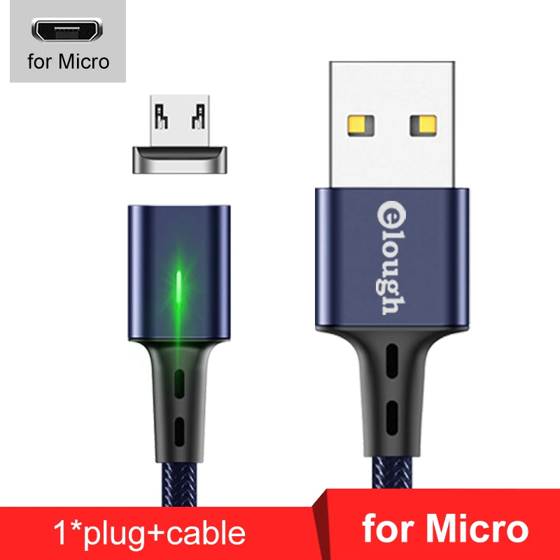 Elough Магнитный зарядный кабель для iphone кабель Micro usb type c кабель для HUAWEI P30 Магнитный кабель быстрое зарядное устройство USB C провод для передачи данных - Цвет: blue for micro