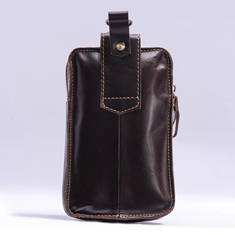 Men Genuine Leather Cell/Mobile Phone Waist Fanny Pack Cigarette Case Pouch Hook Male Crazy Horse Cowhide Hip Bum Belt Bags