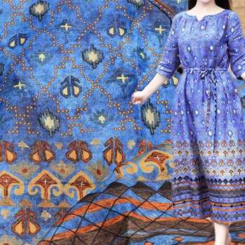 

High-end pure ramie fabric Digital Printing tissu Summer thin Style clothes Gown Dress material