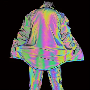 

Men's Reflective Jackets Colorful Long Reflective Jackets Casual Windbreaker Men Waterproof Jacket Coat for Male Punk Hip Hop