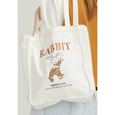 TANTO store квадратная оригинальная набивная Милая кроличья сумка тканевая через плечо для женщин простая дизайнерская Экологически чистая сумка