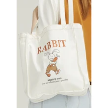 TANTO store квадратная оригинальная набивная Милая кроличья сумка тканевая через плечо для женщин простая дизайнерская Экологически чистая сумка