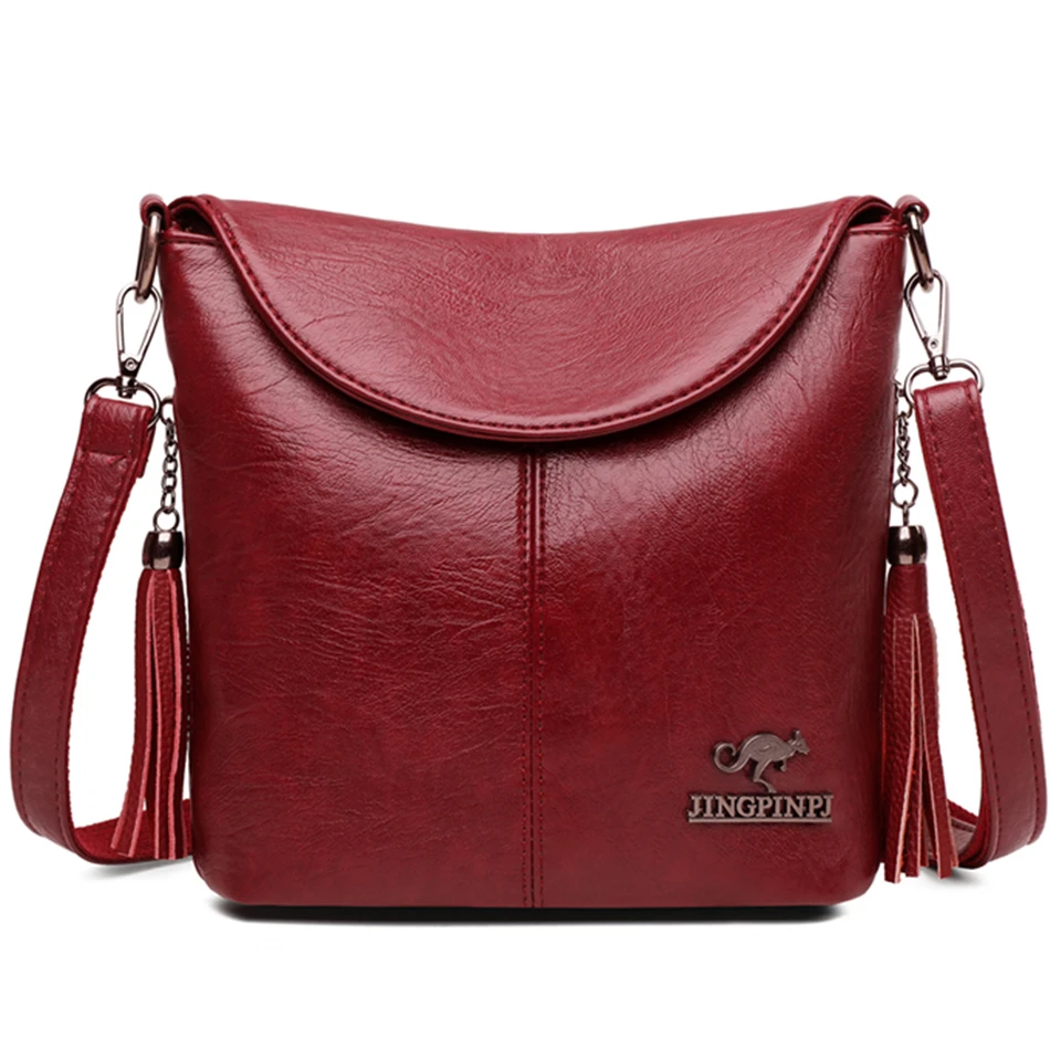 Bolso pequeño de piel suave con borlas para mujer, bandoleras de piel, elegante, cruzado, de diseñador de marca, 2021