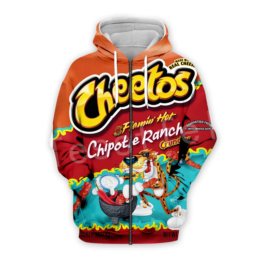 Tessffel Горячие Cheetos Еда Забавный Harajuku Повседневное красочные костюмы 3DfullPrint для девочек и мальчиков с застежкой-молнией и толстовка/толстовки/куртка Для мужчин Для женщин S-1