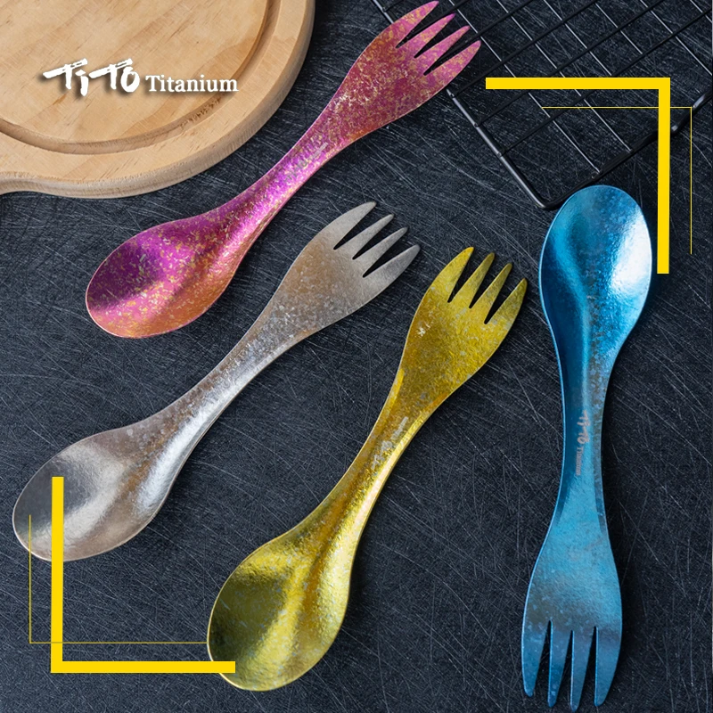 TiTo Titanium spork spoon Ultralight Cookware Portable for Outdoor Camping Picnic Accessories Hiking Travel 2in1 Tableware 4