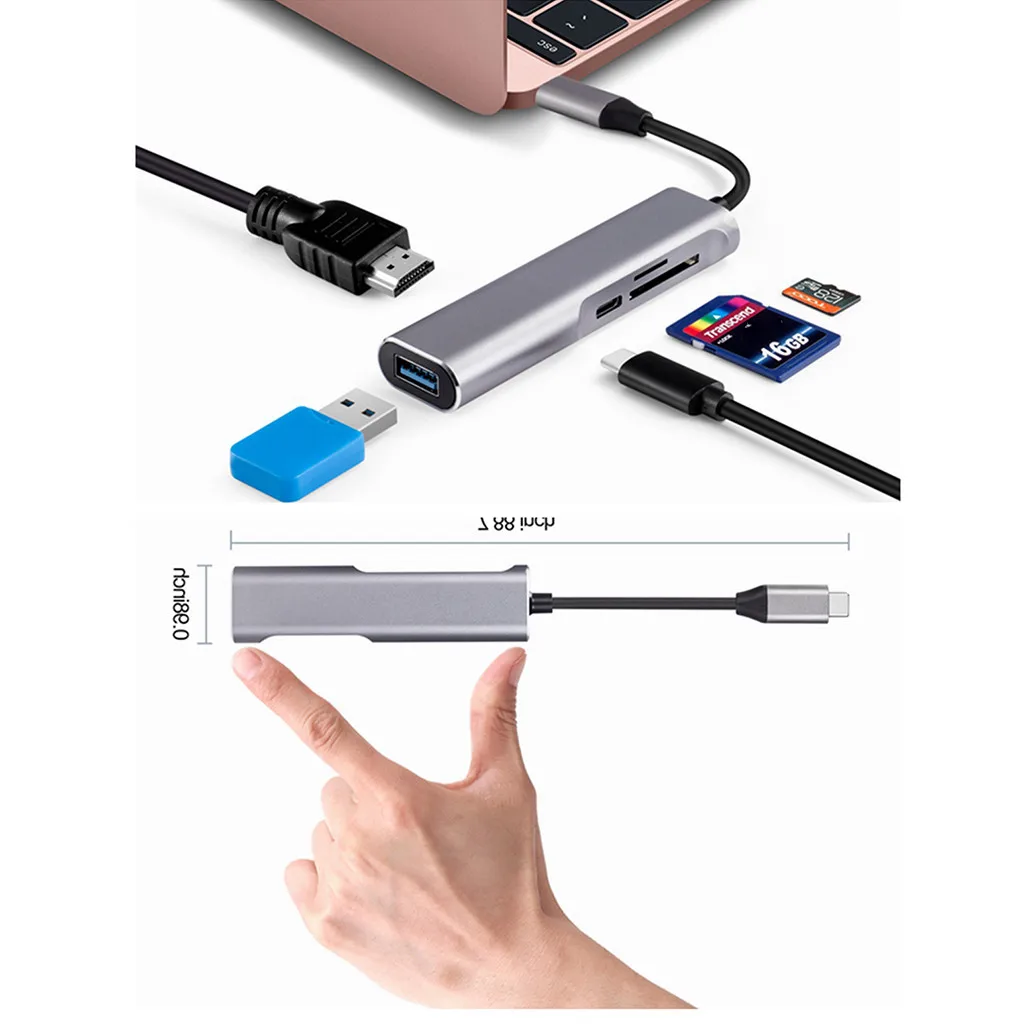 Ouhaobin 5in1 USB C концентратор Тип с разъемами типа c и HDMI+ PD+ устройство для чтения карт памяти+ USB3.0 5-в-1 док-станция USB C на HDMI 3,1 Для samsung Galaxy S10/S9
