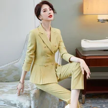 High Quality Professional Women's Suit Large Size S-4XL Autumn Winter New Ladies Slim Double Breasted Waist Blazer+Trouser Sets