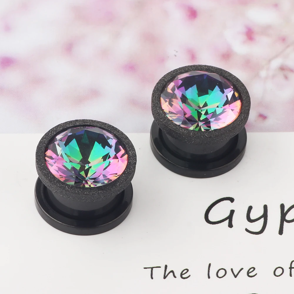 Steel Dark Light Crystal Zircon Ear Tunnel Plugs Vintage Lace Single Flared Ear Flesh Gauges Expander Body Piercing Jewelry