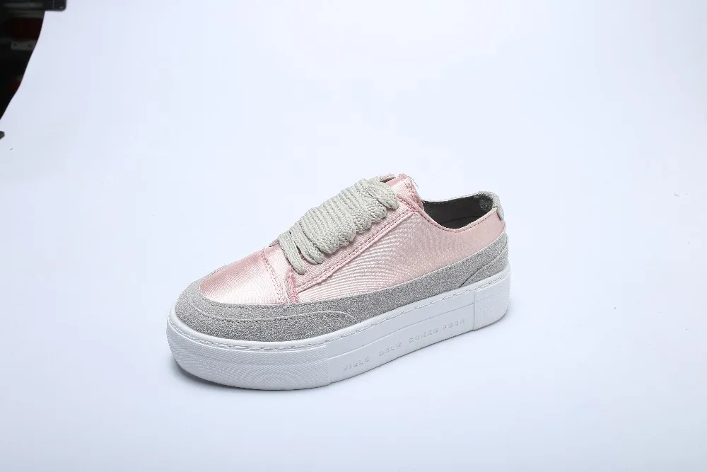 Fashion Women Flats Bling Patchwork Sneakers Platform Shoes Satin Casual Shoes Round Toe Lace Up spring summer autumn