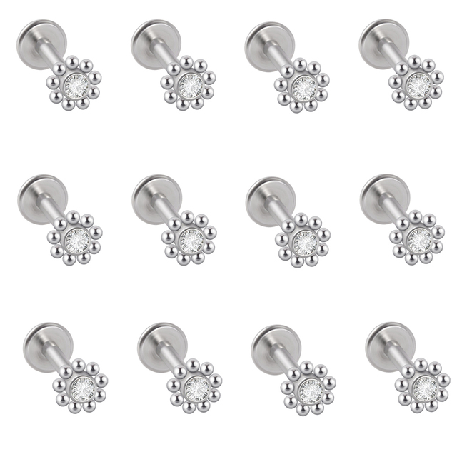 G23 Titanium&Steel 16G Cz Labret Lip Ring Crystal Cluster Ear Cartilage Tragus Helix Earrings Piercing Screw Fit Top 16g