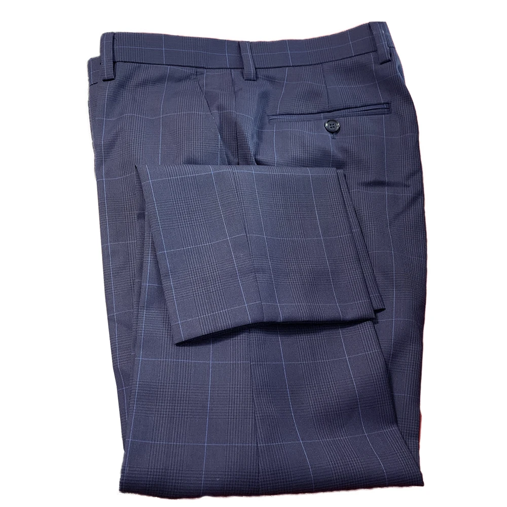 Designer Trousers Men Fashion Navy Glen Check Windowpane Pants Tailor Made Slim James Bond Prince of Wales Checkered Dress Pants