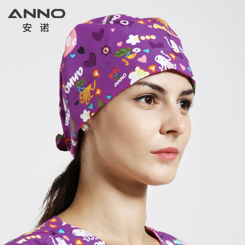 ANNO Medical caps Red Cotton Short/Long Hair Surgical Surgeon's Surgery Hat Hospital Doctor Nurse Hat Men Scrub Hats With Mask - Цвет: B-ZiSeLeYuan-Cap