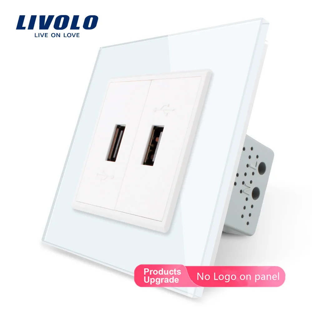 Panel de cristal blanco Livolo dos tomas USB/VL-C792U-11 toma de corriente/12/13/154 colores sin lo