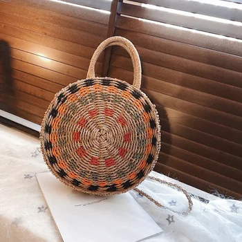 

Bohemian Women's Shoulder Bag Beach Tote Bag Round Paper Rope Straw Bag Beach Bag Travel Rattan Bag
