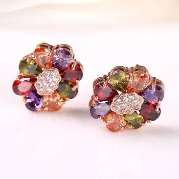 

Popular 925 Silver Mosaic Muticolor Crystal Ear Studs Trendy Fashion Charm Jewelry Accessories Gifts for Women Her