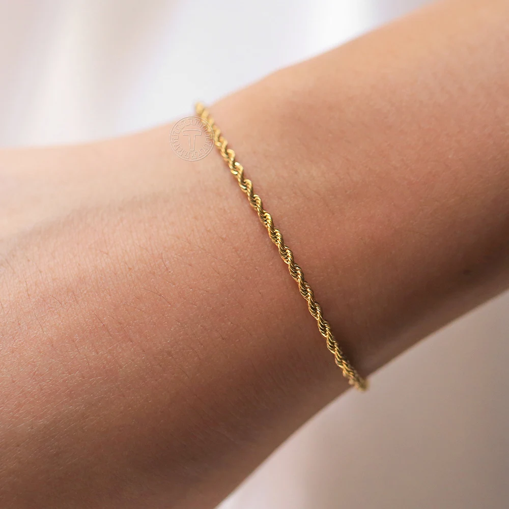 2-6mm Gold Silver Color Rope Chain Bracelets For Men Women Stainless Steel Twisted Rope Link Chain Anklet Adjustable DKB682