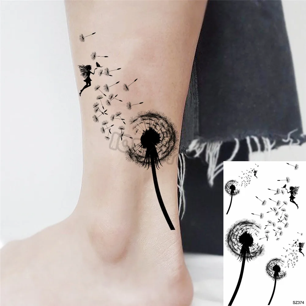 Tatouage Pissenlit Qui S Envole Autocollant De Pissenlit Noir Avec Tatouages Créatifs 3d Pour Femmes Et  Hommes, Faux Tatouage De Montagne, Vague De Mer Réaliste, Lavande, Bras Et  Jambes - Temporaire Tatouages - AliExpress