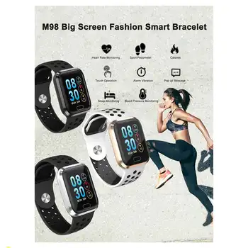 

Bakeey M98 Big Screen Fashion Realtime HR and Blood Pressure Oxygen Monitor Music bluetooth Camera Remote Control Smart Watch