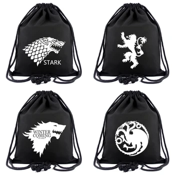 

Game of Thrones Canvas Drawstring bags House Stark Backpack Women Fashion Cosmetic Stringbag Boys Girls Beach Bag Shoes Pouch