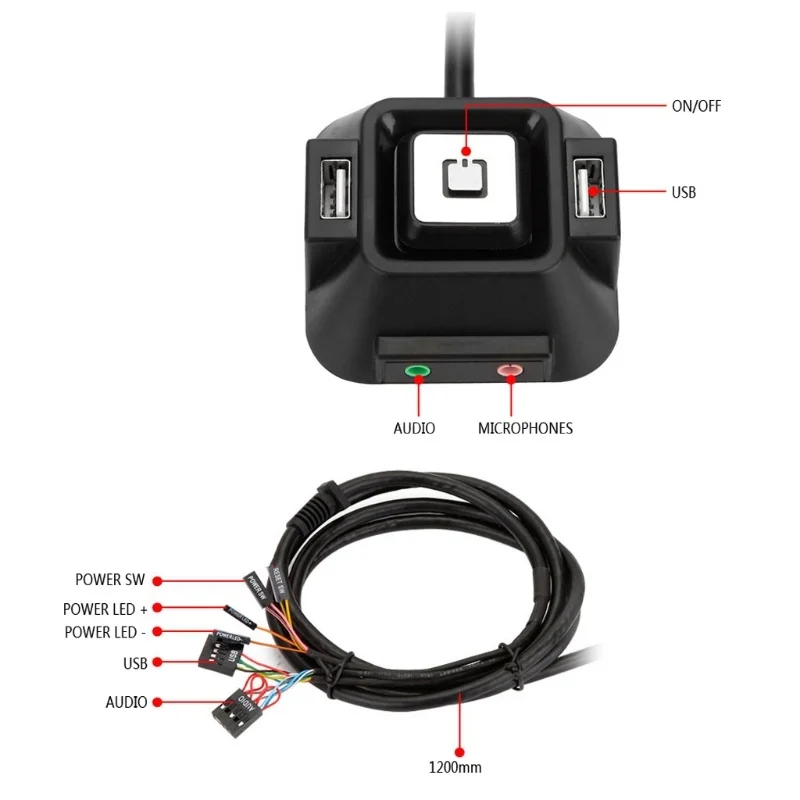 

By DHL 20pcs New Desktop Computer PC Case Power Supply on/off Reset HDD Push Button Switch Cables Double USB Double Audio