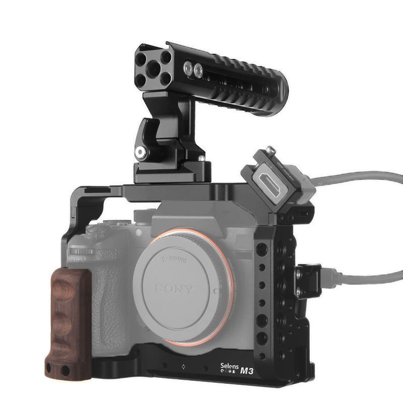 Superior de Alumínio do Aperto Fria da Sapata de A7iii Equipamento da Gaiola da Câmera para A7iii A7m3 com Punho Montagem Pearwood A7iii A7r3 A7m3