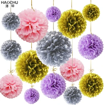

10pcs/lot 15-30cm Tissue Paper Pom Poms Decorative Handmade Paper Flower Ball For Home Garden Wedding Birthday Party Decoration