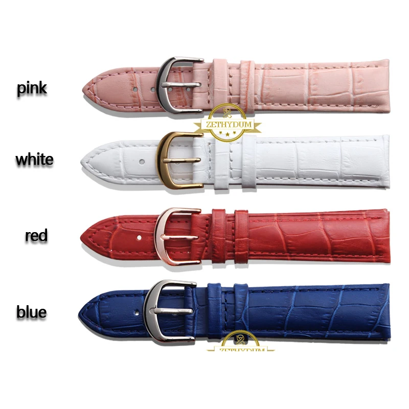 Ремешок для часов из натуральной кожи, женский модный браслет, ремешок для часов, наручные часы, многоцветная, 12, 14, 16, 18, 20 мм, розовый, синий, красный цвет