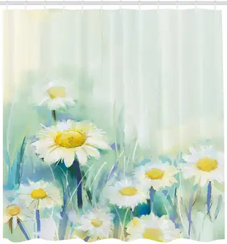 

Small Daisy Fresh Watercolor Flower Shower Curtain For Bathroom Decor Polyester Fabric Bathtub Curtain With Hooks Waterproof