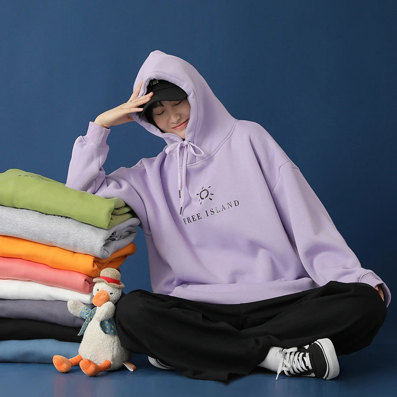 

9 Color Fall 2020 Womens Clothing Letter and Sun Pattern Printed Hoodies Oversized Cotton Sweatshirts for Women Loose Streetwear