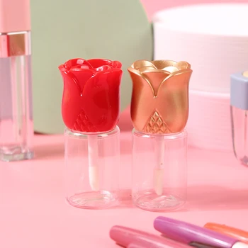 

10ml Lip Gloss Tubes with Rose Cap Empty Transparent Plastic DIY Lip Balm Bottle Containers Liquid Makeup Lipstick Lipbalm Women