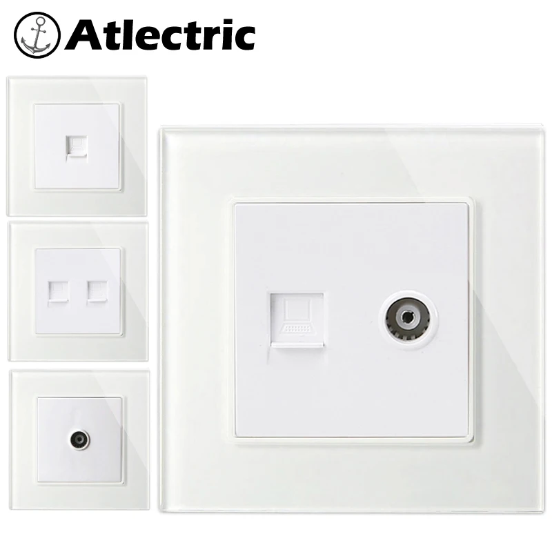 Atlectric Rj45 ТВ Интернет интерфейс данных настенная розетка Роскошная стеклянная панель выход телевидение компьютерный разъем розетки,socket