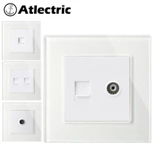 Atlectric Rj45 ТВ Интернет интерфейс данных настенная розетка Роскошная стеклянная панель выход телевидение компьютерный разъем розетки,socket