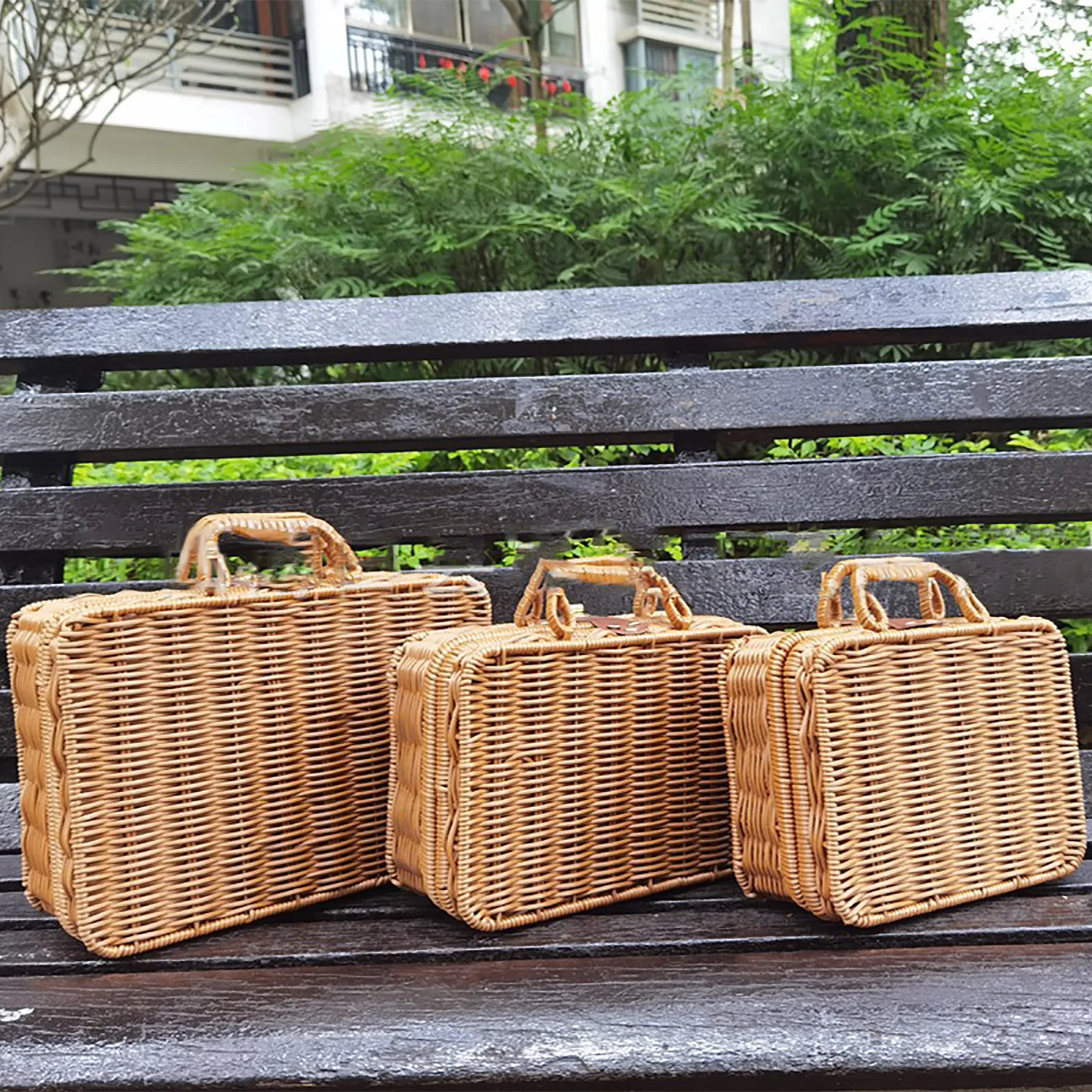 Vintage Handmade Rattan Woven Storage Case Portable Makeup Travel Picnic Luggage Basket Holder Suitcase Sundries Organizer Box 2