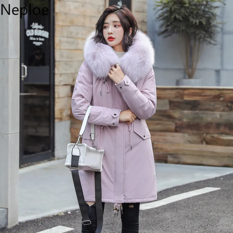 Neploe/корейское тонкое приталенное длинное плотное зимнее пальто со шнуровкой для женщин, приталенная верхняя одежда с капюшоном, куртка, студенческий хлопок Cacosa Feminino 46356
