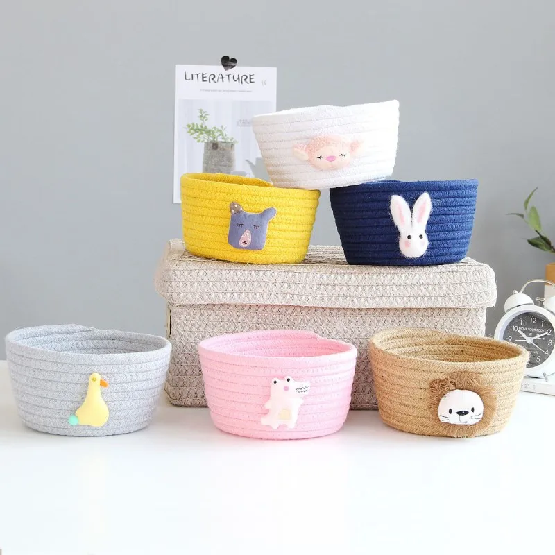 Panier de tri de débris de Dessus de Table tissé de Corde de Coton de Motif Animal pour des collations télécommandées cosmétiques de Papeterie LQKYWNA Paniers de Rangement de Corde de Coton