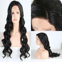 Bombshell длинные глубокие волны синтетический 13*3 кружева спереди парик Glueless термостойкие волокна натуральные волосы сторона расставания для женщин