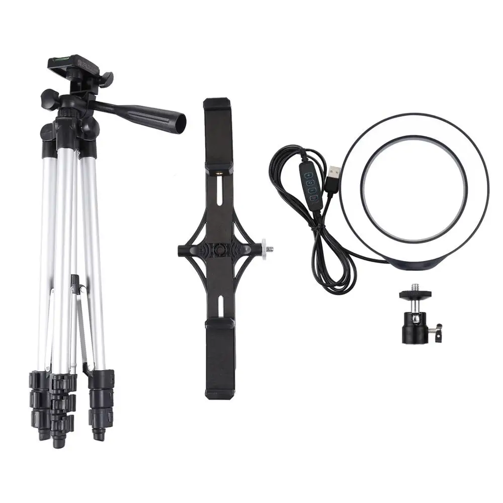 XJY501 Tripod set 1 Алюминиевый штатив+ 6," /16 см светодиодный кольцевой светильник+ двойной держатель для телефона с зажимом для макияжа Vlog Youtube видео TikTok Прямая поставка - Цвет: XJY501 Tripod set 1