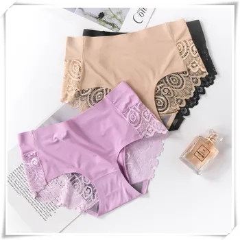 

Women's Sexy Lace Panties Seamless Underwear Soft Comfortable Smooth Ice Silk Underpants Breathable Cotton Crotch Elastic Briefs