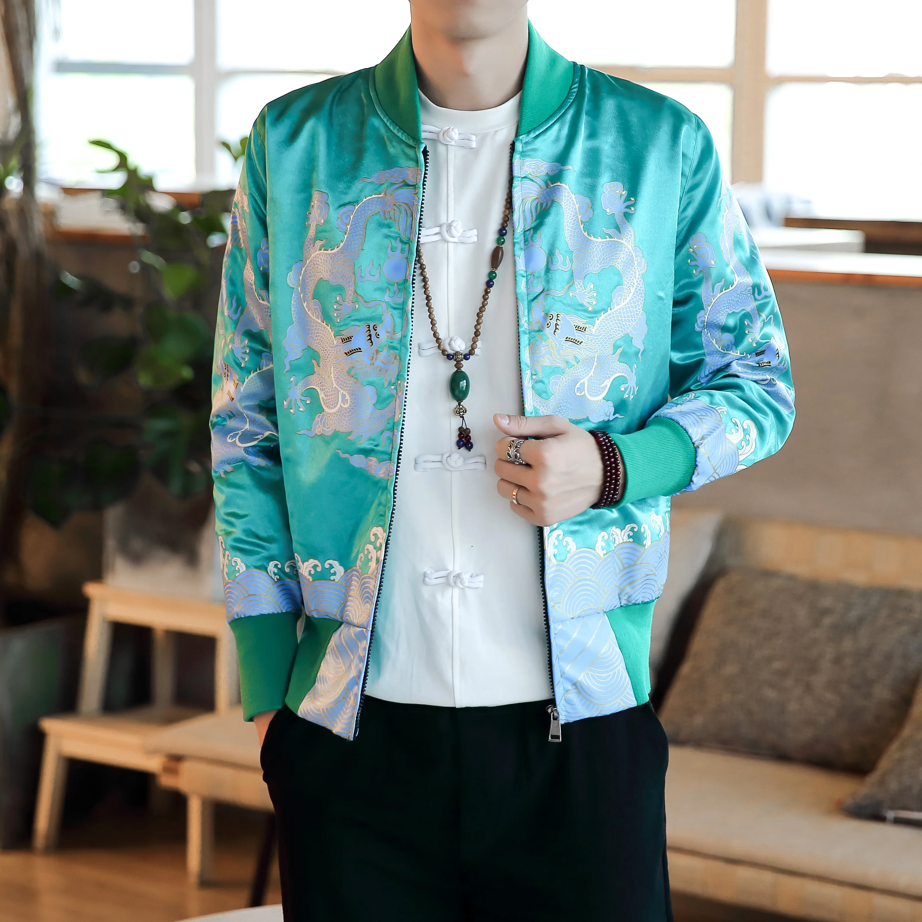 

Стильная куртка в китайском стиле для мужчин пальто дракон халат из жаккардовой ткани с рисунком пальто курточка бомбер уличная одежда повседневные платья детская бейсбольная куртка