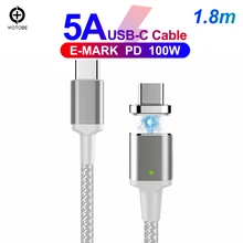 USB-C Магнитный тканый кабель для быстрой зарядки 1,8 m 20 V/5A E-MARK PD100W/87 W/65 W/61 W/60 W/45 W/30 W для iPad/MacBook Pro/Ari ноутбук