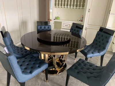 Дизайнерский уникальный набор столовой из нержавеющей стали с мраморным столом и 6 кожаными стульями mesa обеденный стол muebles comedor