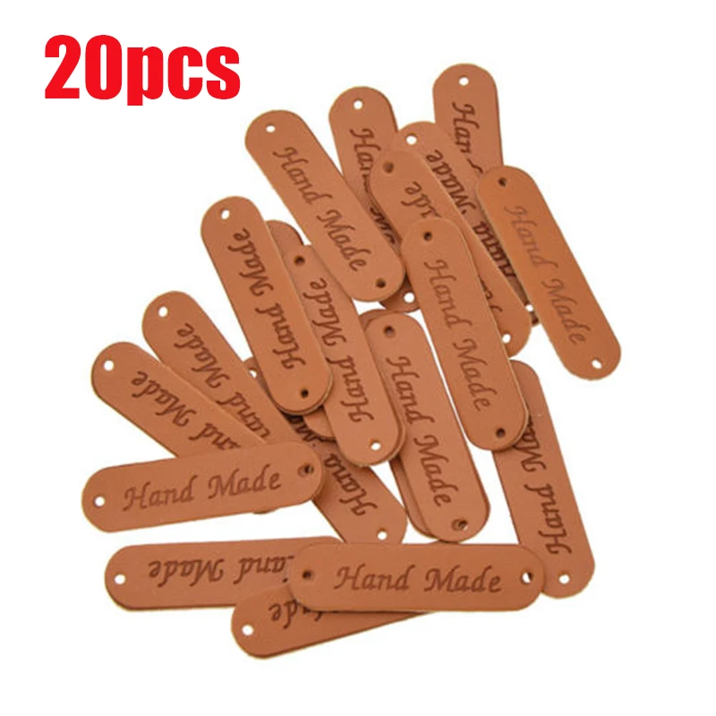 

20 Pcs Retro Brown Synthetic Leather Handmade Label Tags DIY Sew Craft Patch