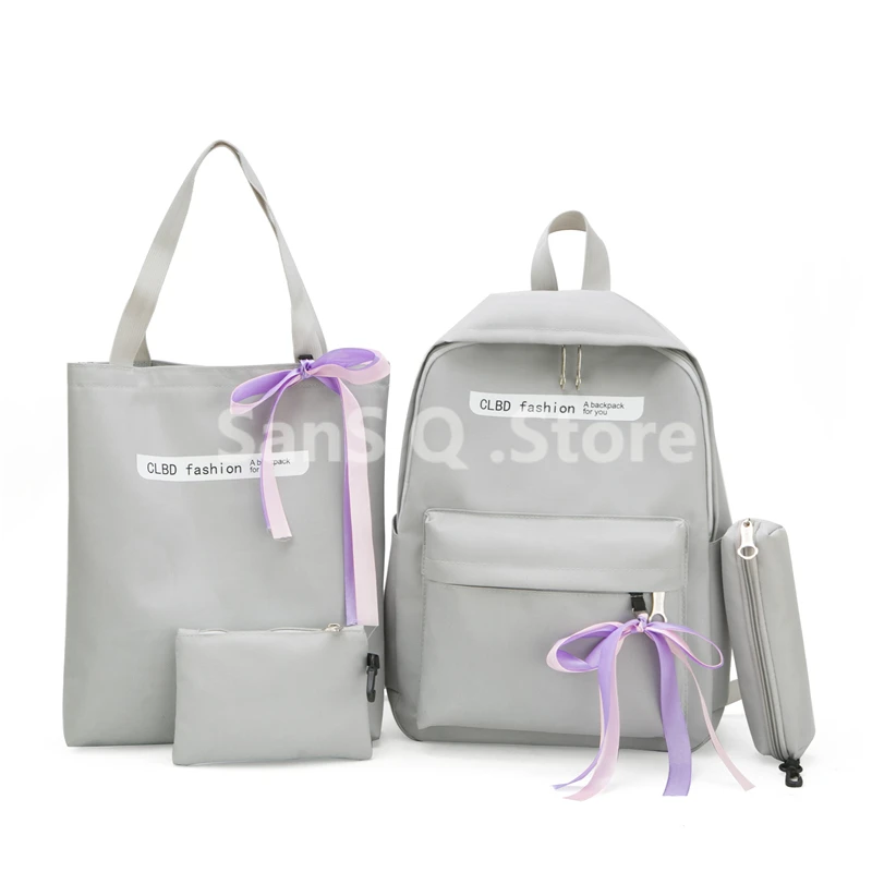 

Sets/pcs 4 Woman Nylon Backpack Women Ribbons School Backpacks Schoolbag For Teenagers Girls Student Book Bag Female Satchel