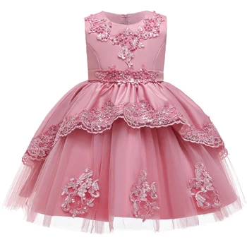 

summer Girl sweet Dress 3-12 yrs princess Dresses Wedding Gold Line Embroidered Flowers Formal Girl Birthday Party Dress