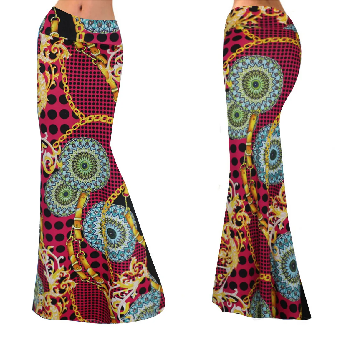 

2019 Guangzhou WOMEN'S Dress Models in Europe And America Solid Color Printed Skirt Hot Selling High-waisted Long Skirts