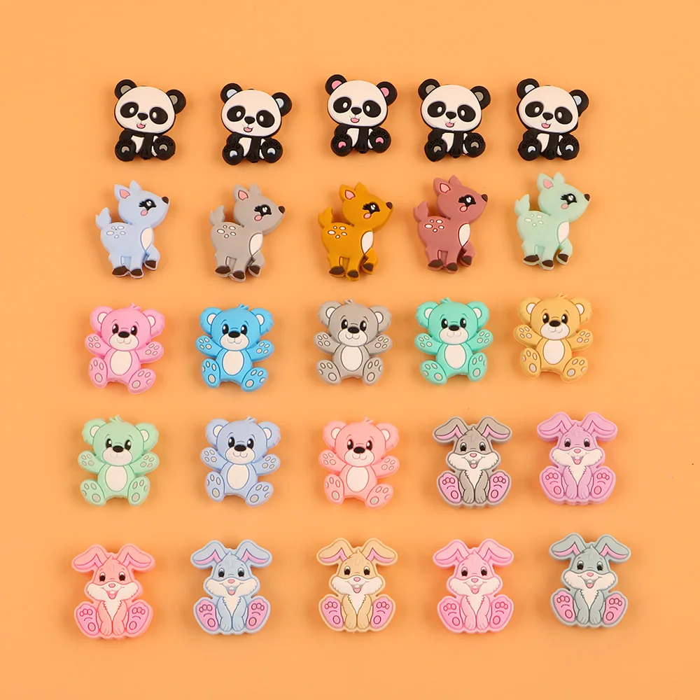 Kovict Animal Silicone Beads 10pcs Mini Rabbit Deer Panda BPA Free Food Grade DIY Pacifier Necklace Nursing Baby Toys | Мать и ребенок