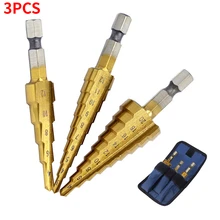 Jeu de forets étagés en acier HSS, 3 pièces, 3 12mm 4 12mm 4 20mm, à rainure droite, revêtu de titane, pour le bois et le métal