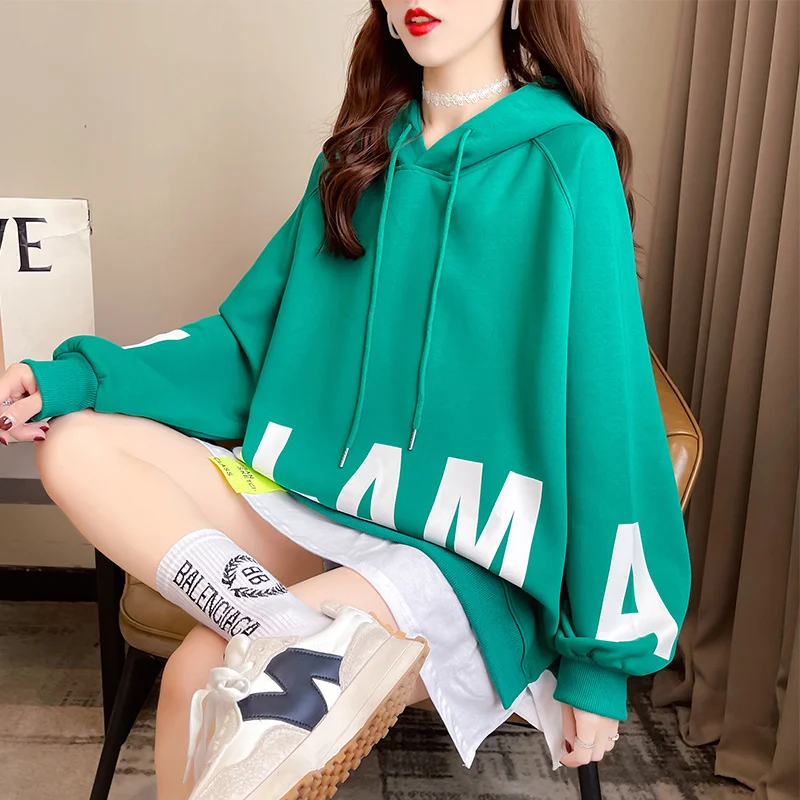 Sudaderas largas con capucha para mujer, jerséis con letras estampadas,  ropa de calle falsa de dos piezas, color verde, rosa y Beige, #5556| Sudaderas con capucha y sudaderas| - AliExpress