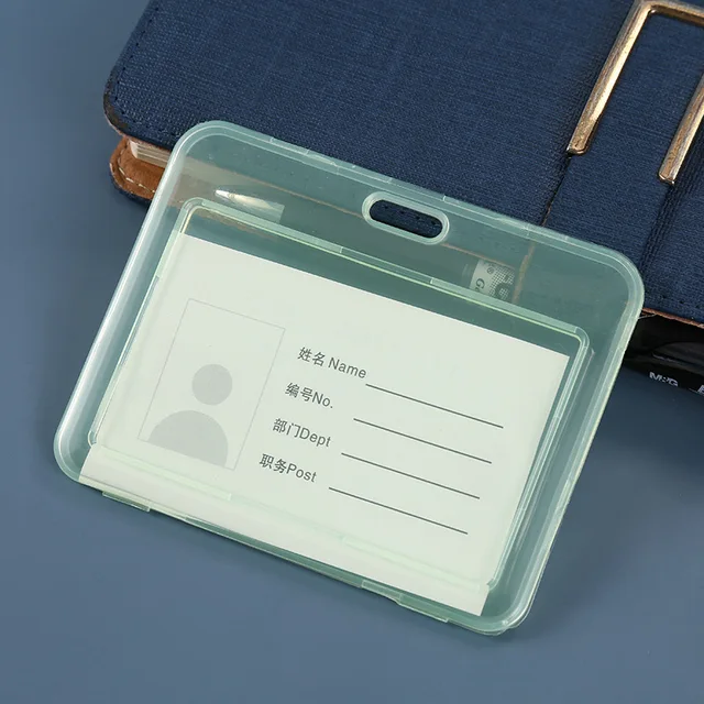 Unisex Women Men Transparent Card Cover Sleeve Work ID Clear Card Holder Protector Cover Badge Office School Supply Horizontal Green