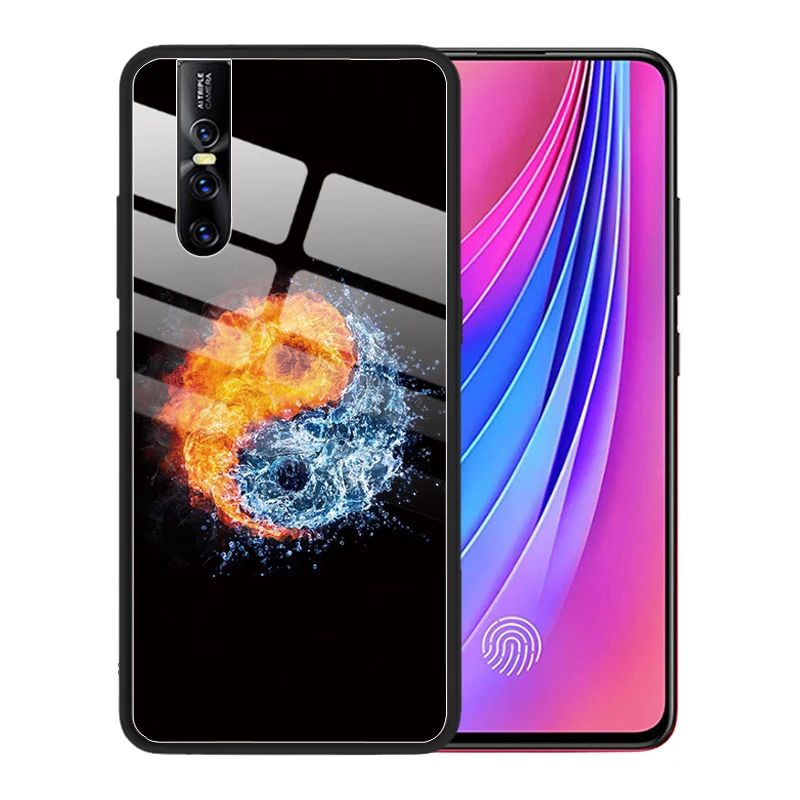Чехол из закаленного стекла с рисунком пламени огня Тай Чи сердца для VIVO V17 NEO NEX 3